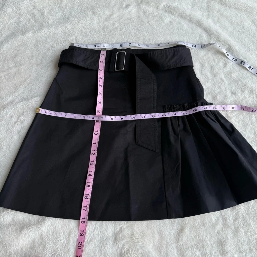 Sandro Cotton Black A-Line Pleated Panel Mini Skirt Sz 1 US XS (2)